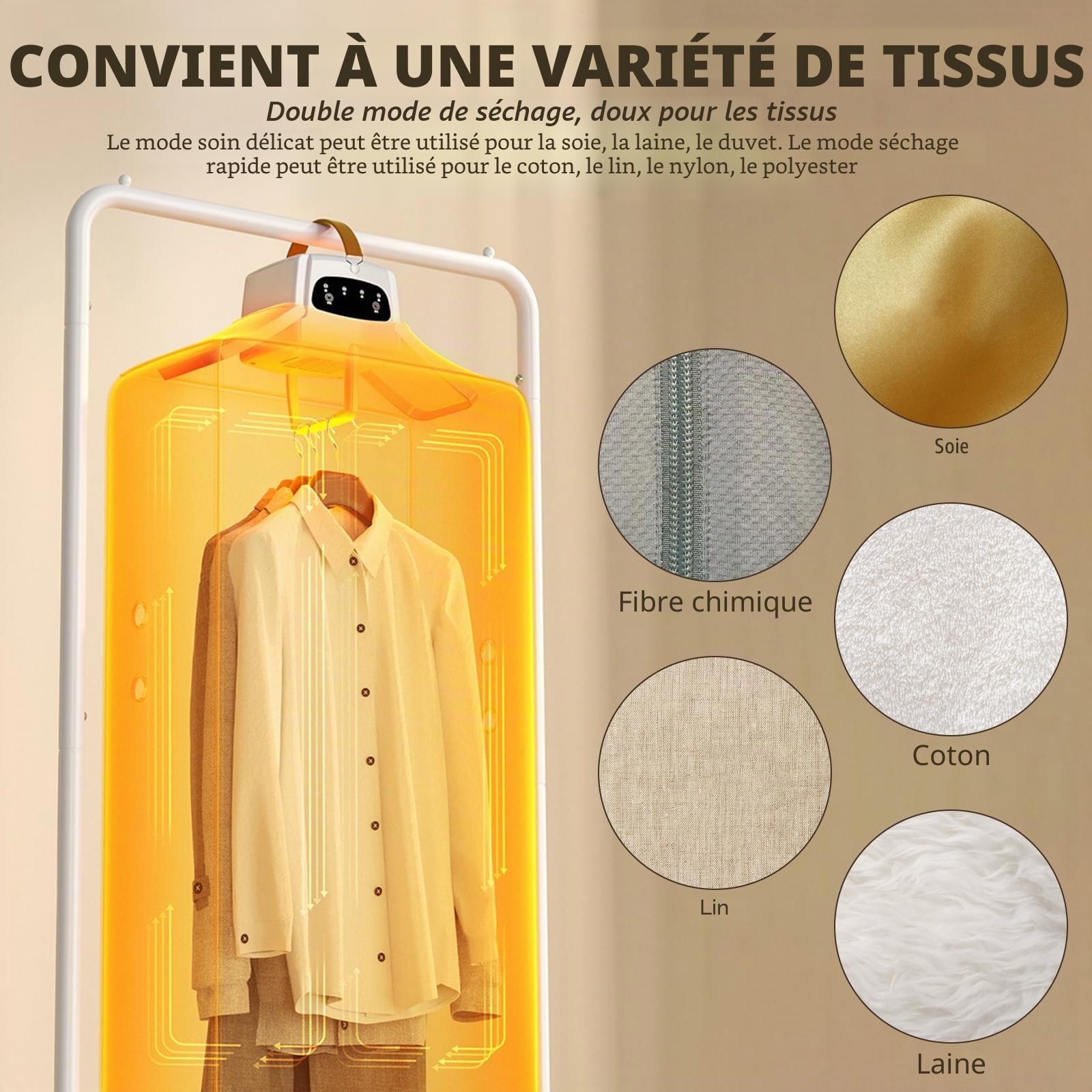 Petit séchoir à linge portable, pliable, avec minuterie de 1 à 4 h, sèche-linge, électrique, avec sac de séchage, séchage à 360 °, mini sèche-linge pour appartement, maison, voyage