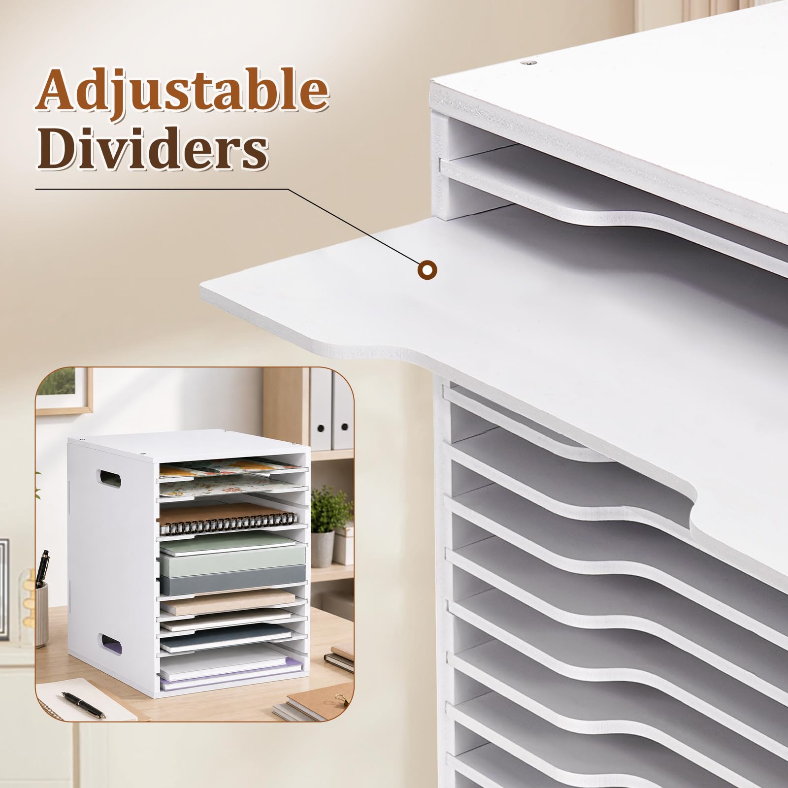 SANFURNEY Scrapbook-Papier-Organizer mit 12 Ebenen, 21,6 x 27,9 cm, Schreibtisch-Organizer mit verstellbaren Regalen, stapelbare Scrapbook-Papieraufbewahrung für Sammelalben, Karton für Zuhause, Büro