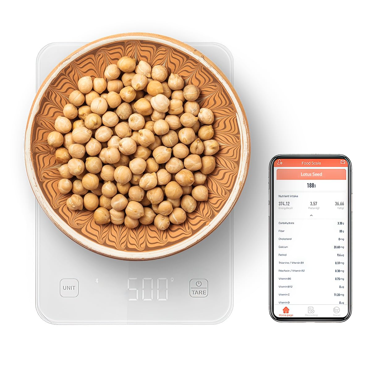 AI-Powered Nutrition Tracking Kitchen Scale by SatisJoy, 0.1g High Precision Digital Food Scale, Tempered Glass Surface 5000g Capacity, Multiple Units Tare Function for Keto Macro Weight Loss Meal Pre