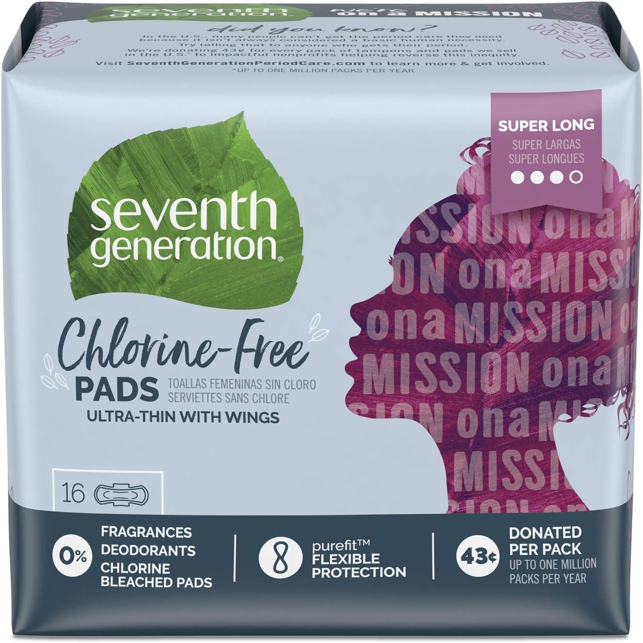 Seventh Generation Ultrathin Pads, Super Long, 16 ct