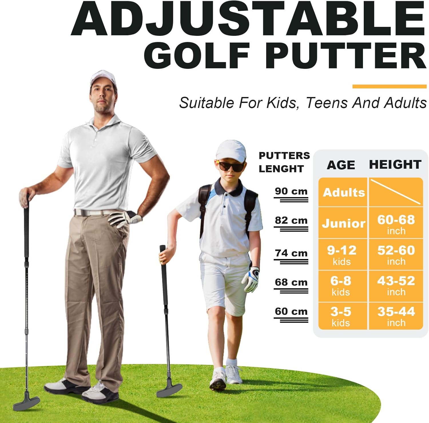 Adjustable Golf Putter, Two-Way Kids Putter for Right & Left Handed, Mini Golf Set for Youth & Junior - 1 Kids Golf Club with 4 Golf Balls & Cup with Flag, Golf Putters for Men for Golfer