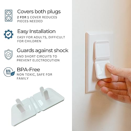 Vista 5 de Cubiertas blancas de doble toma de corriente a prueba de bebés (paquete de 20, 40 enchufes) Cubiertas de enchufe a prueba de bebés para enchufes