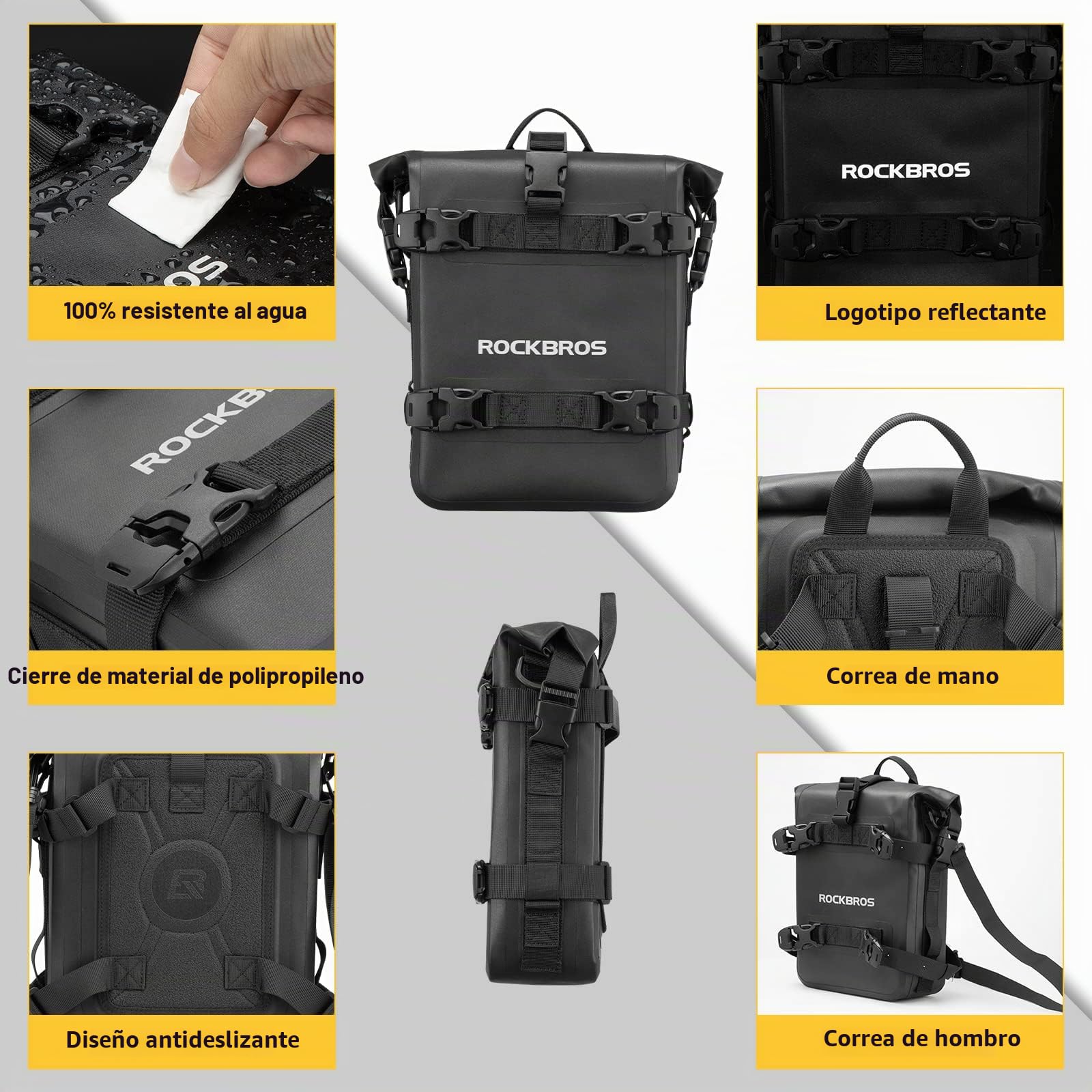 ROCKBROS Alforja Lateral para Moto, Bolsa Almacenamiento para Motocicleta Impermeable, Negro