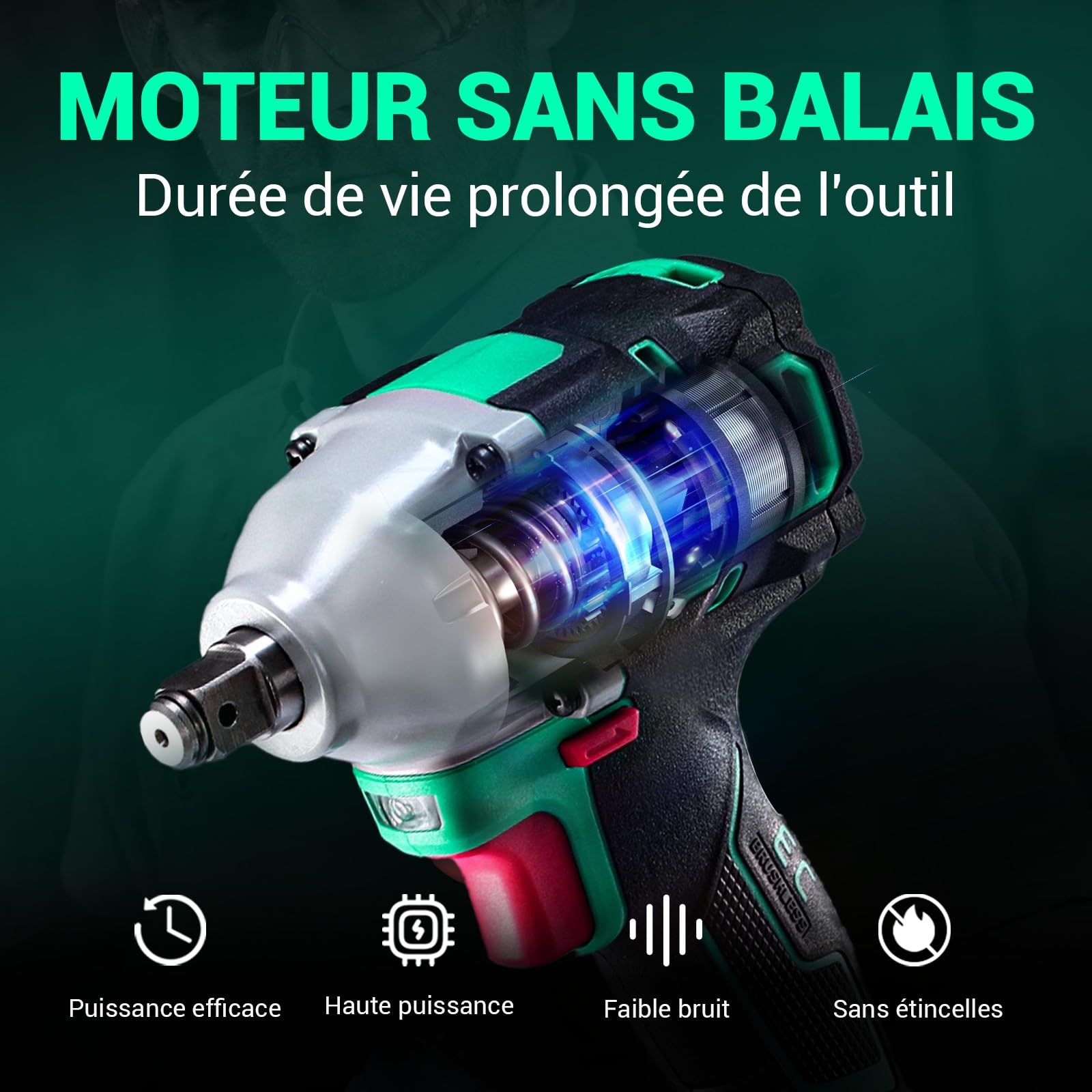 DCA Clé à chocs sans balais 20V avec batterie 4,0Ah, bague de retenue 1/2 pouce, clé à chocs sans fil, couple élevé de 235 ft-lbs, 4 modes pour l’automobile et le bricolage, ADPB320