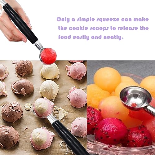 Miniatura 4 de Paquete de 8 bolas de melón de frutas de doble extremo, cuchara de bola de acero inoxidable 430, bolas de melón redondas lisas para sandía, helado,