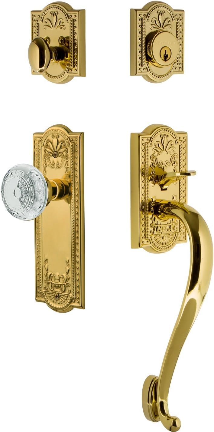 Nostalgic Warehouse 755796 Meadows Plate S Grip Entry Set Crystal Meadows Knob, Antique Brass, 2.375"