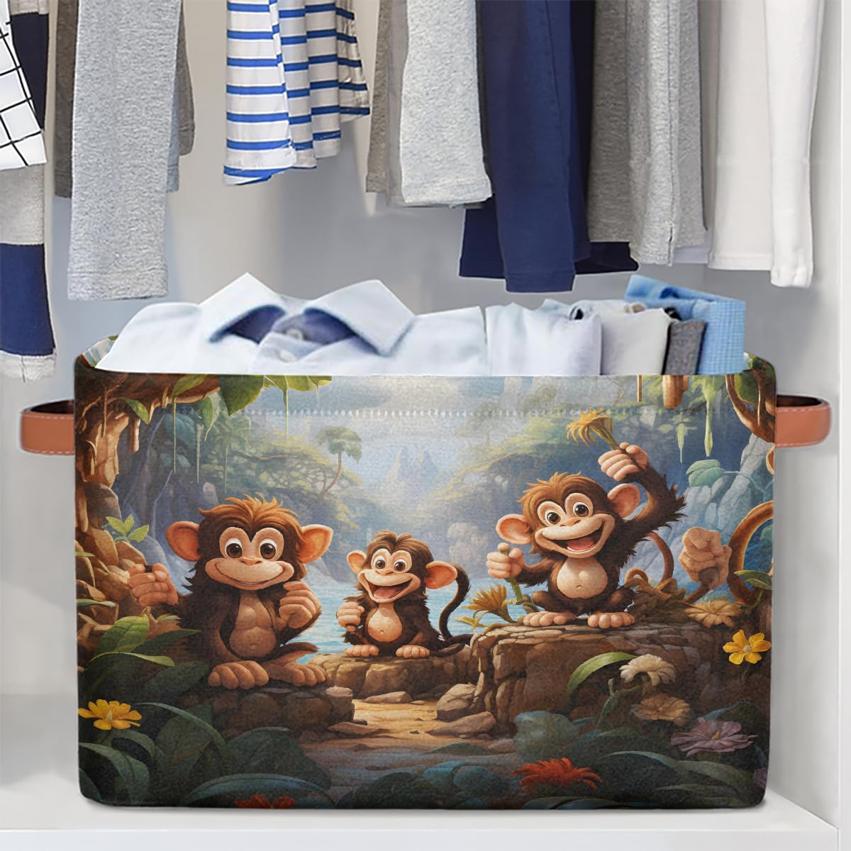 Mexpekil Cesta de almacenamiento de animales del bosque, caja de almacenamiento de juguetes para niños, plegable, organizador de tela para estantes, cesta de regalo grande con asas, 2 piezas