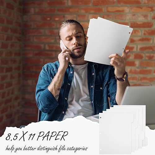 Miniatura 5 de Harloon 250 unidades de 50 juegos de separadores de carpetas de anillos de 8.5 x 11 pulgadas, separadores de carpetas en blanco de 3 agujeros en 5