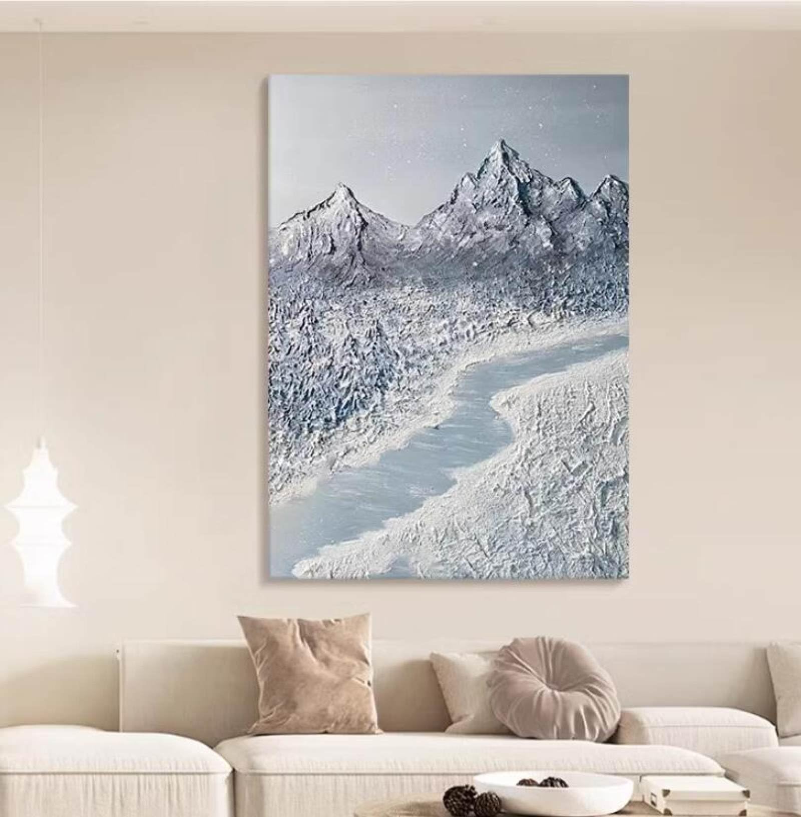 Oeuvre moderne de grande taille inspirée de la sérénité des glaces