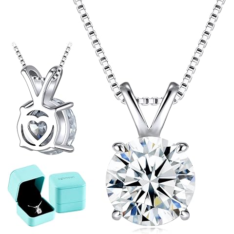 Moissanite Solitaire Necklace for Women, 1-3 Carat Lab Grown Diamond Pendant Jewelr...