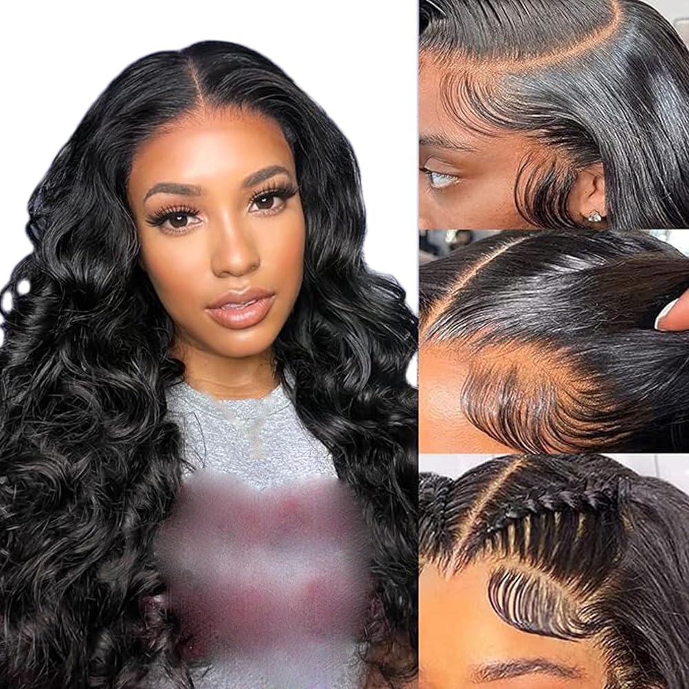 Human Hair Wig 5x5 Glueless Wear and Go Lace Frontal Body Wave Perücken Unprocessed Brazilian Virgin Pre Plucked Baby Hair #1B Natural Black Minimal Tangle For Women 32 Inch