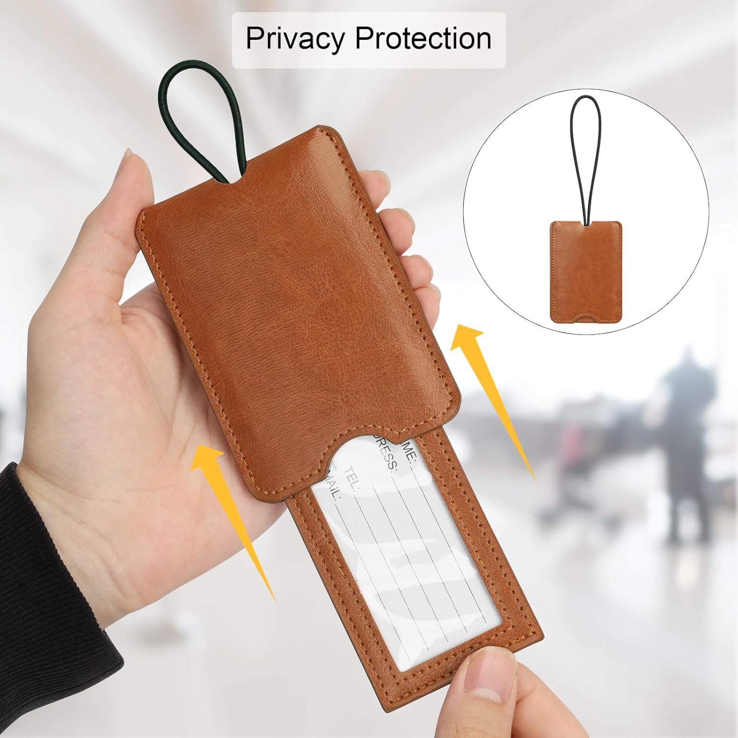 FYY Luggage Tag - 2 Pack PU Leather Luggage Tags for Suitcases with Name ID Card Travel Tags Labels with Privacy Cover for Baggage Handbag School Bag Suitcase Lightbrown - Image 4