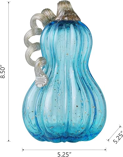 Miniatura 4 de Glitzhome 8.5 '' soplado a mano de cristal calabaza mesa superior decoración del hogar, azul (JK92053)