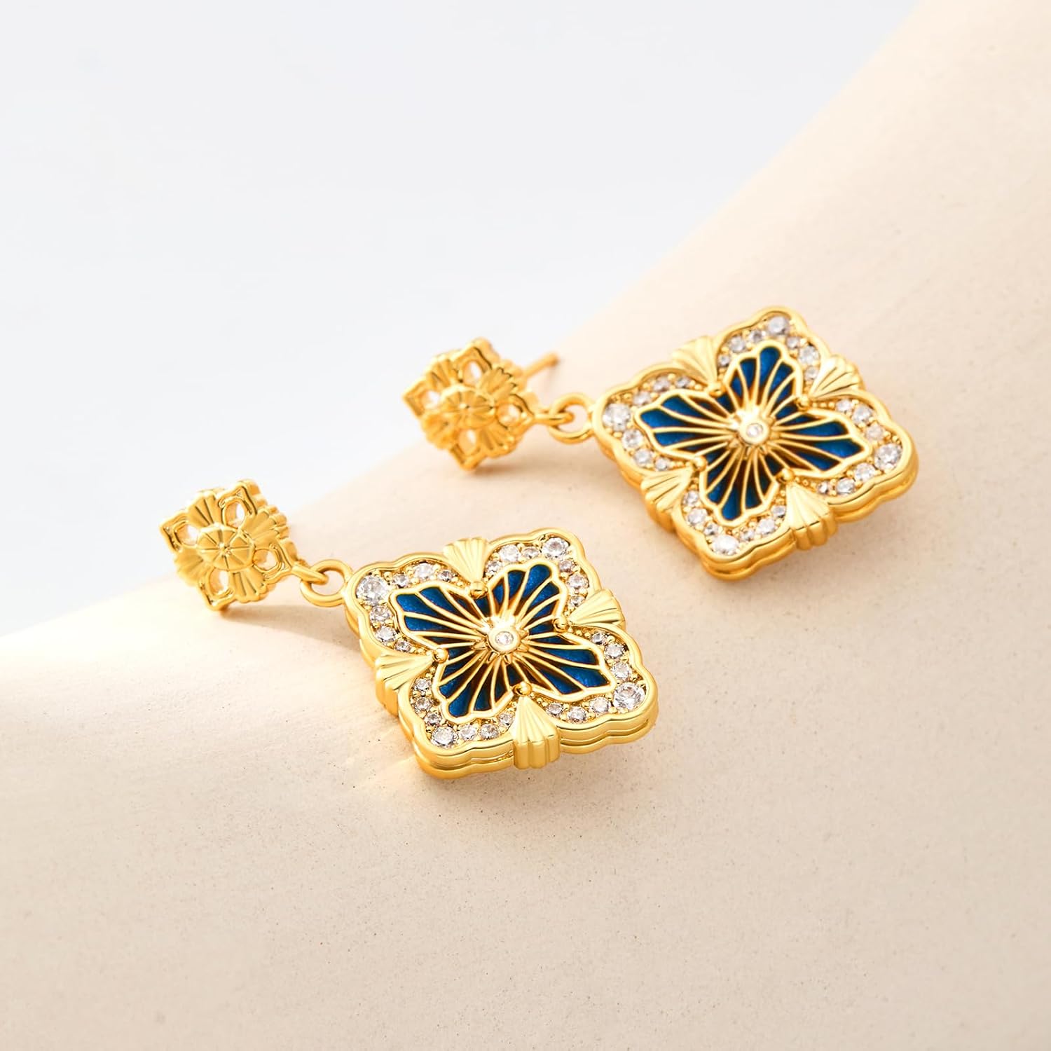 Cicy Bell Four Leaf Clover Dangle Earrings for Women Lucky 18k Gold Plated Cubic Zirconia Trendy Drop Earrings Jewelry Gift - Image 3