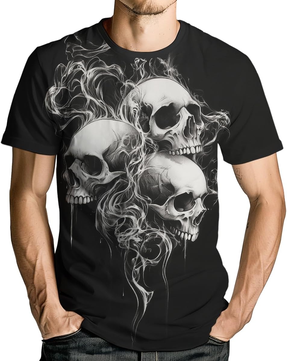 Men's Novelty Skull T-Shirt Vintage Graphic Tee Shirt Short Sleeves