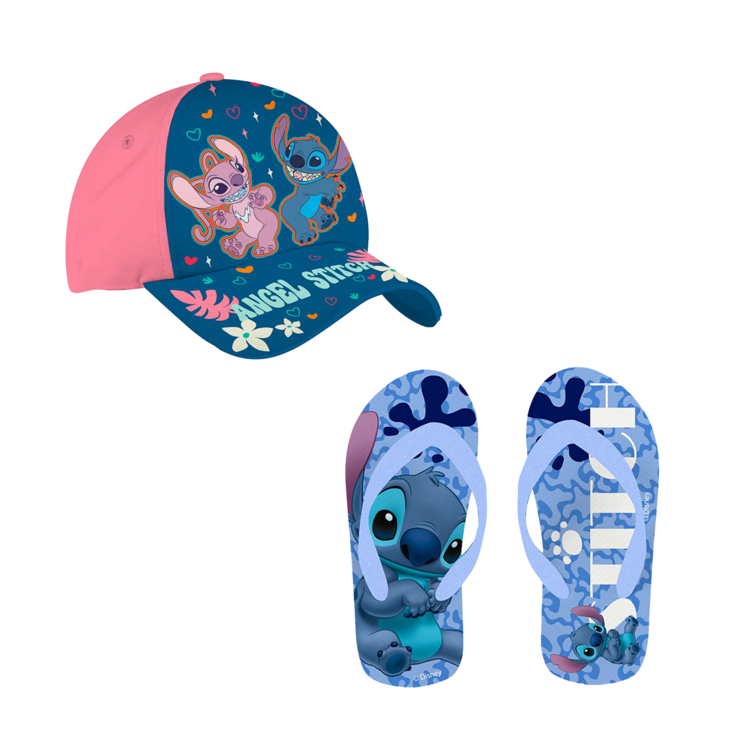 Disney Stitch Baseball Kappe und Flip-Flops für Mädchen, Stitch und Angel Sommerset, Größen EU 25 bis 32