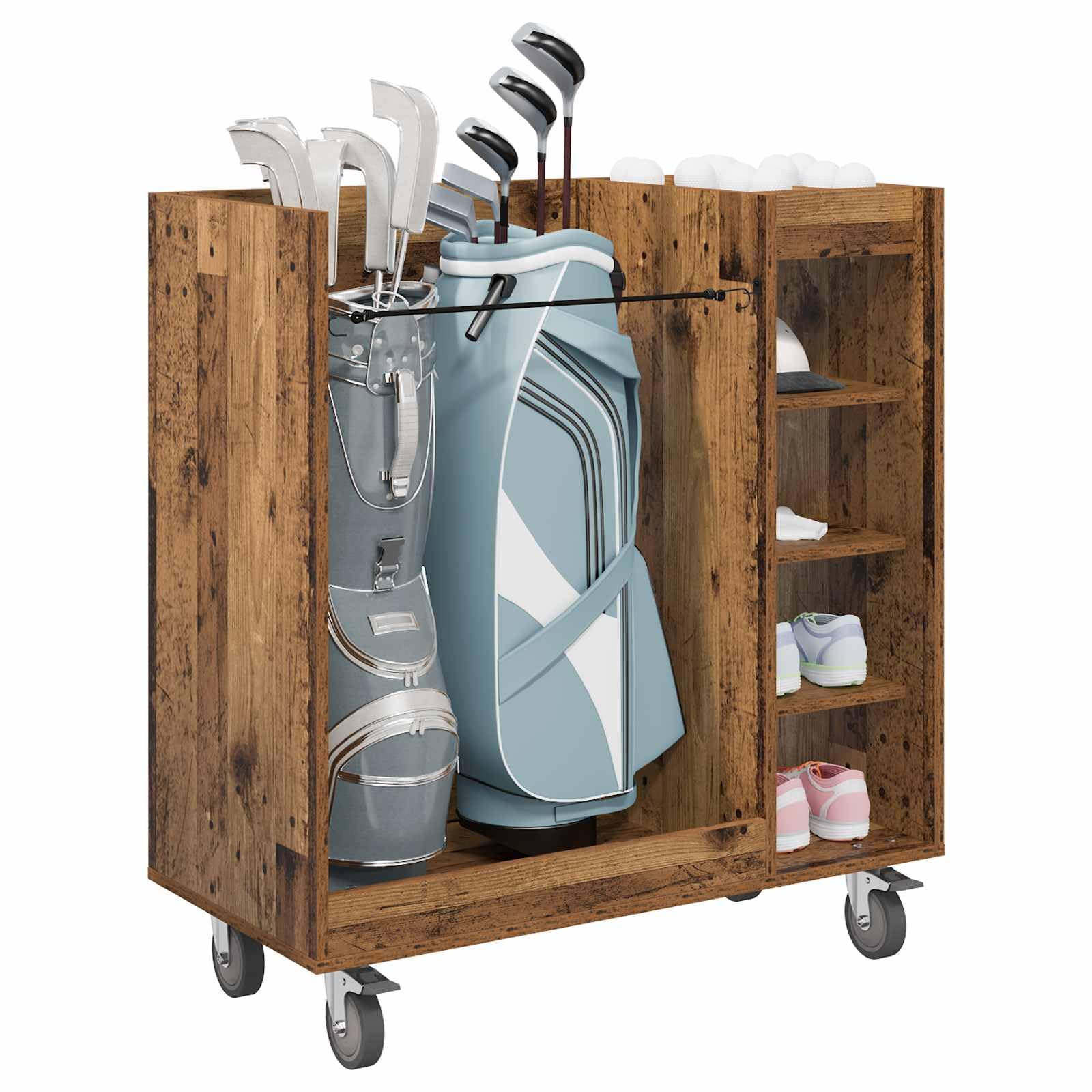 vidaXL Golf Cabinet with Wheel Plain Old Wood 90 x 45 x 98 cm, Ample Storage Unit, Modern Golf Cabinet, Indoor Furniture, Rectangular Shelving, Functional Garage Organizer, Stylish Design