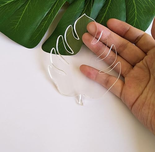 Miniatura 5 de XIAOYUE 10 etiquetas acrílicas para nombre, etiquetas de nombre de Monstera de acrílico transparente, hojas de Monstera (transparente)