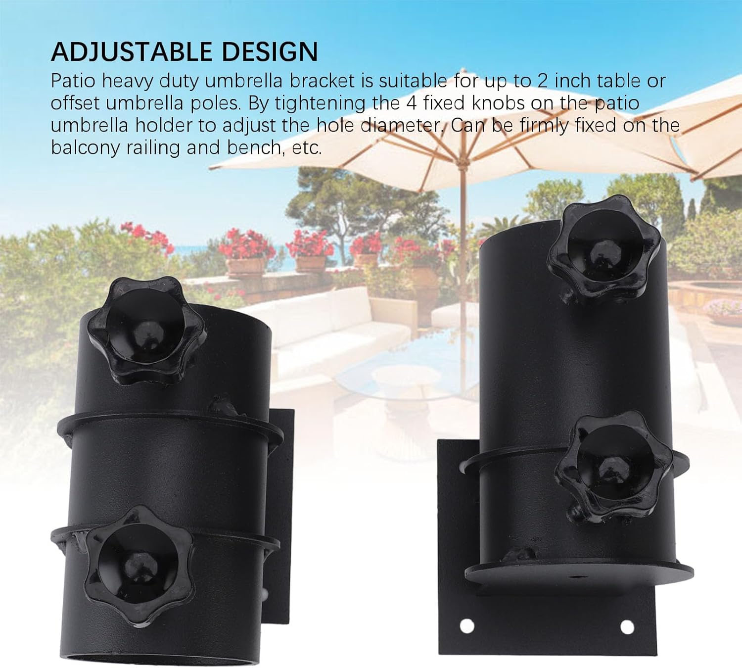 Diydeg Heavy Duty Patio Umbrella Bracket, Carbon Steel Outdoor Umbrella Holder Stand Clamp for Deck Railing Balconies Fences, Adjustable Outdoor Umbrella Base Umbrella Clamp Mount Bracket