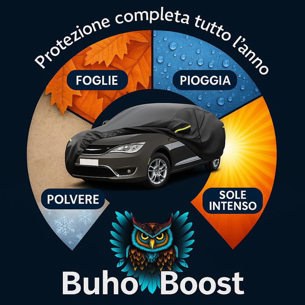 BuhoBoost Classic 150D Oxford pokrowiec na samochód z osłoną przeciwsłoneczną na przednią szybę - pokrowiec na samochód z 2 zamkami strategicznymi - pokrowiec samochodowy wodoodporny odporny na