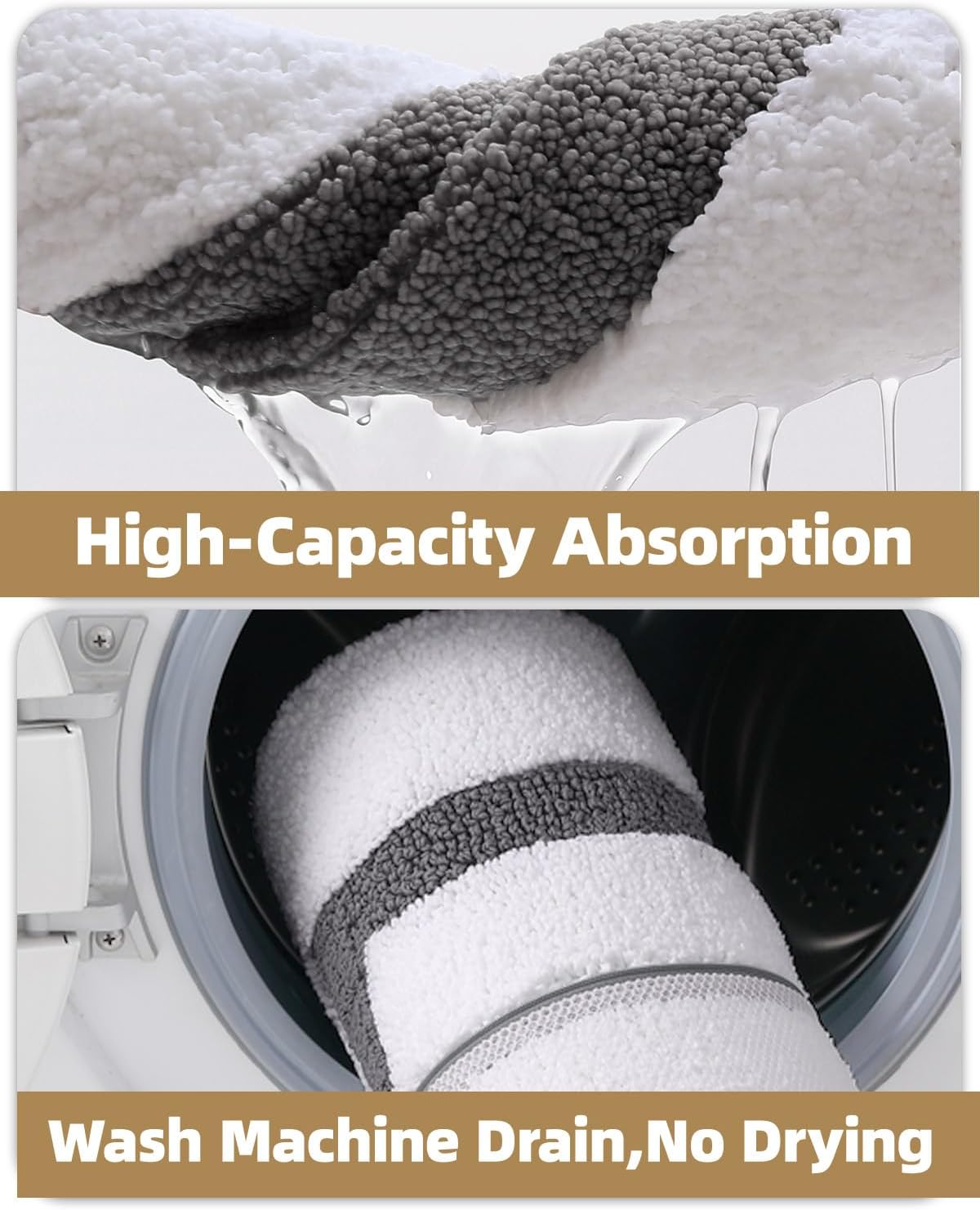 Color&Geometry White Bathroom Rugs 30x20, Extra Soft Absorbent Microfiber Bath Rugs, Non-Slip Bathroom mat, Washable Plush Bath Mats for Bathroom, Shower, Bathtub, Laundry, White Gray