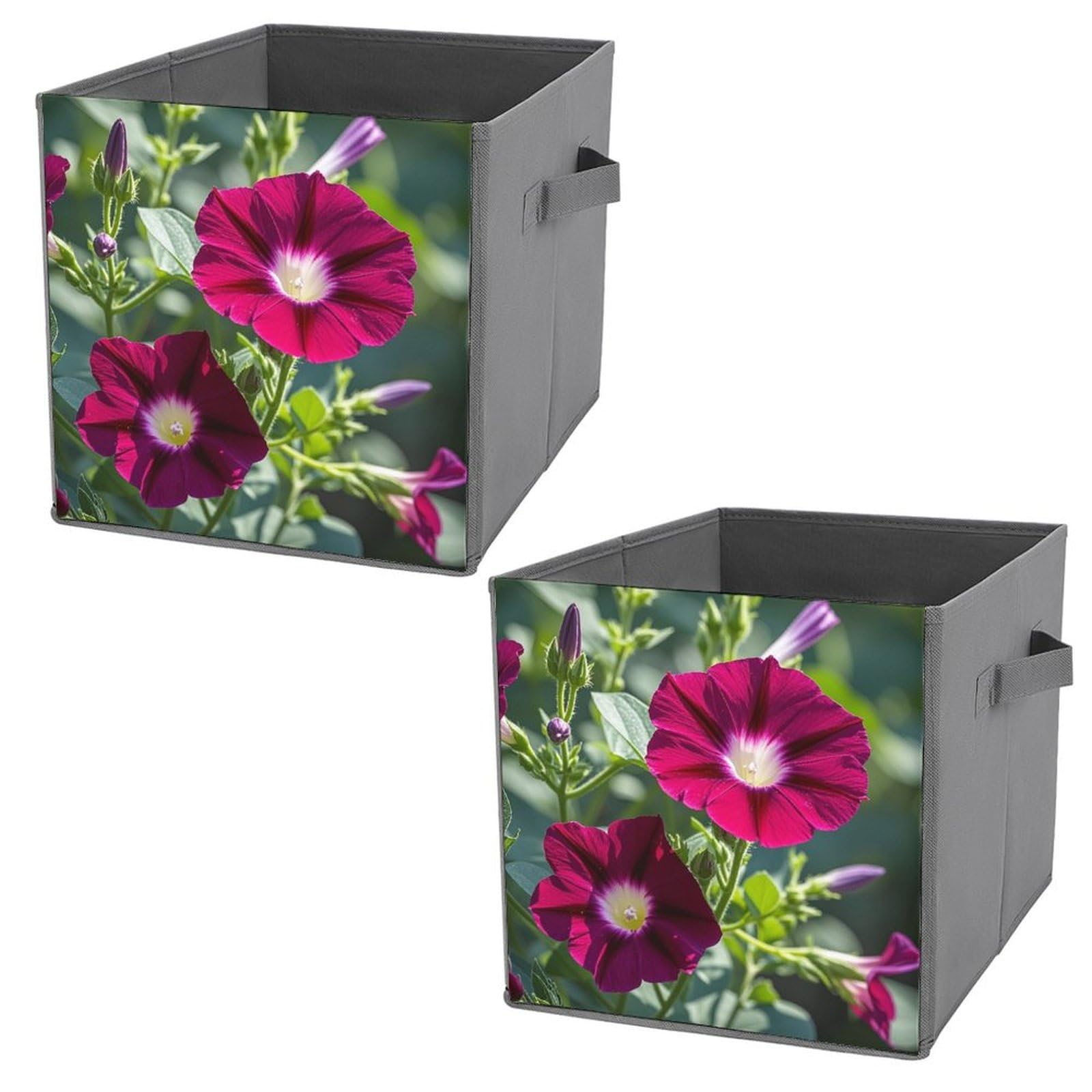 Panier de rangement de qualité supérieure à motif géraniums et finitions poignées cuir