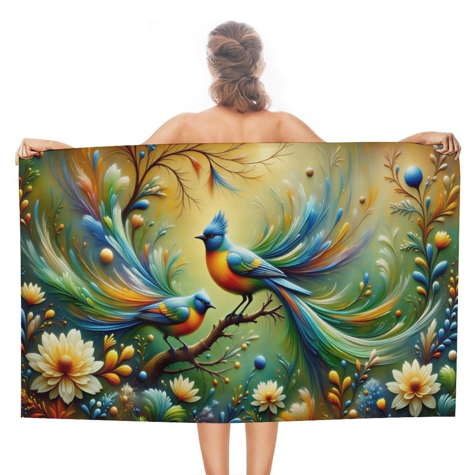 Serviette de plage à séchage rapide Colorful Fantasy Birds-2 en microfibre (130x80 cm)