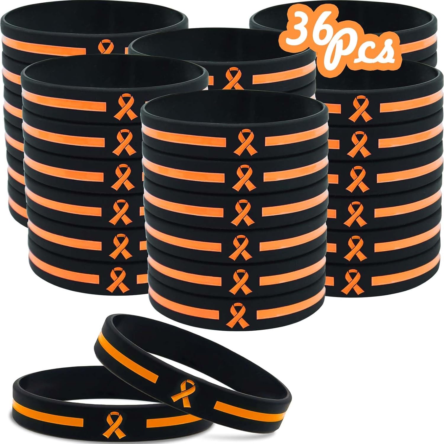 Temogole 60 Pcs Leukemia Awareness Bracelets Bulk Items Accessories Orange Awareness Ribbon Silicone Wristband Against Bullying Awareness Products Unisex Wristbands for Men Women