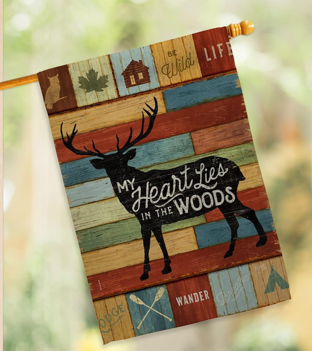 Breeze Decor - My Heart Lies in The Woods Nature - Everyday Outdoor Impressions Decorative Vertical House Flag 28" x 40" Printed in USA