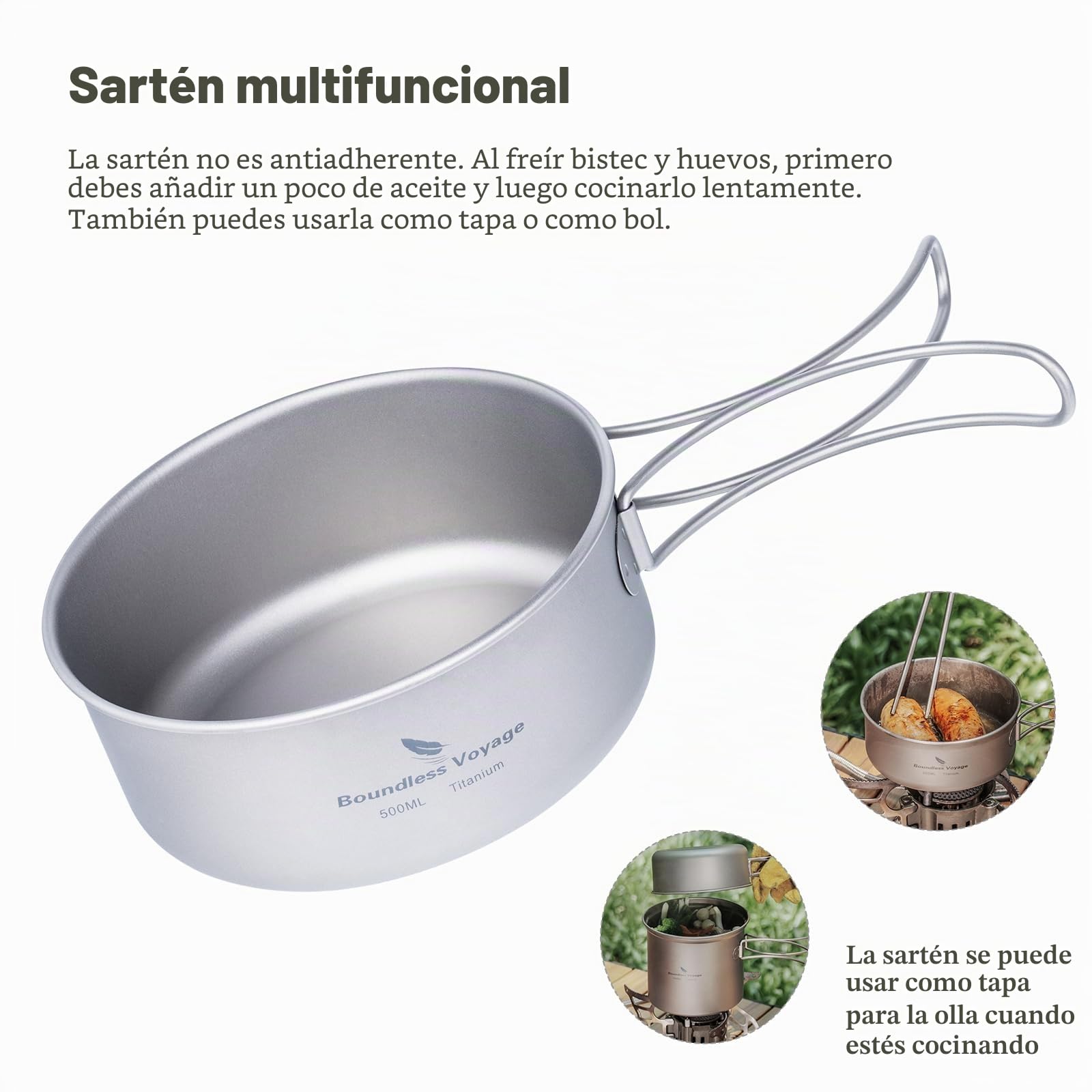 Boundless Titanium Pot Bowl con empuñadura Plegable Juego de vajilla de Cocina de Picnic para Acampar al Aire Libre