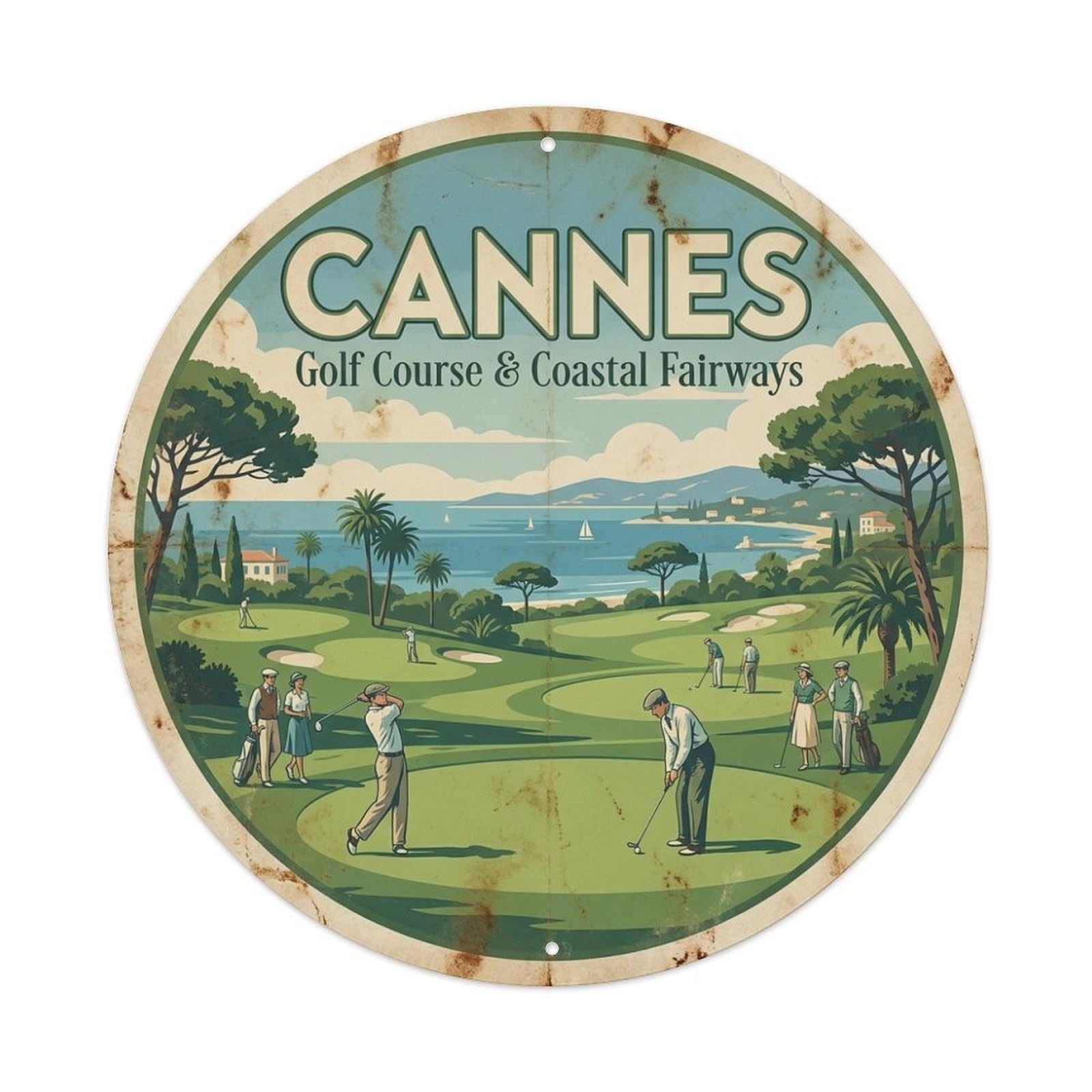 Cannes France Golf Course Coastal Fairways Travel Metal Tin Sign