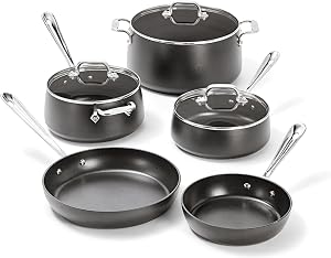 All-Clad HA1 Hard Anodized Nonstick Pots and Pans Set Non Stick Cookware Sets, Cooking Pots and Pans, Oven Broiler Safe 500F, Black