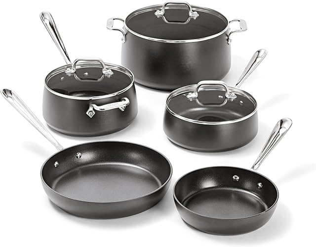 All-Clad HA1 Hard Anodized Nonstick Pots and Pans Set Non Stick Cookware Sets, Cooking Pots and Pans, Oven Broiler Safe 500F, Black
