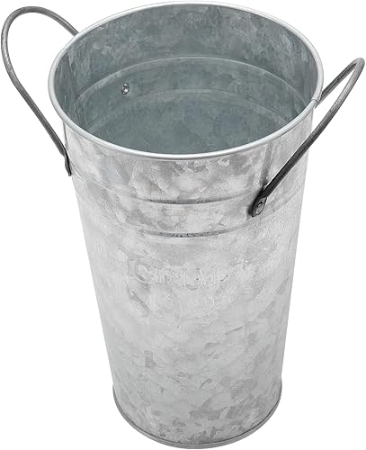 Miniatura 5 de MANCHAP Paquete de 4 jarrones de metal galvanizado de 8 pulgadas, cubo pequeño de metal galvanizado vintage de granja