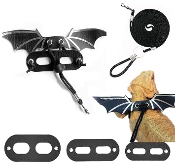 Bearded Dragon Leash and Lizard Harness Adjustable S,M,L,3 Size Leather Wing Lizard Iguanas Leash Geckos Reptile for Amphibians Small Pet Animals Silver