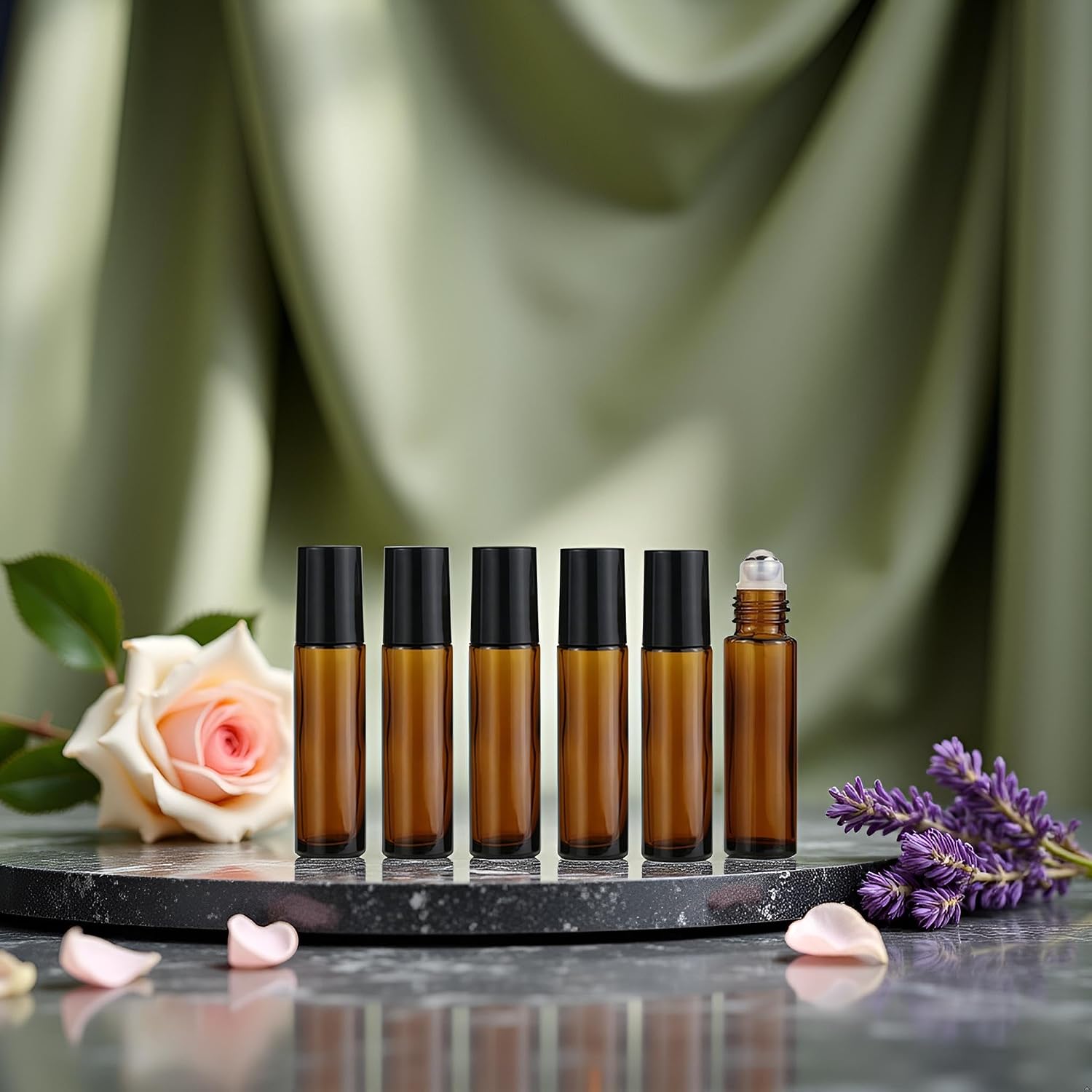 10ml Roller Bottles for Essential Oils, 6Pcs Glass Roll on Bottles, Refillable Perfume Bottle, with Stainless Steel Roller Balls