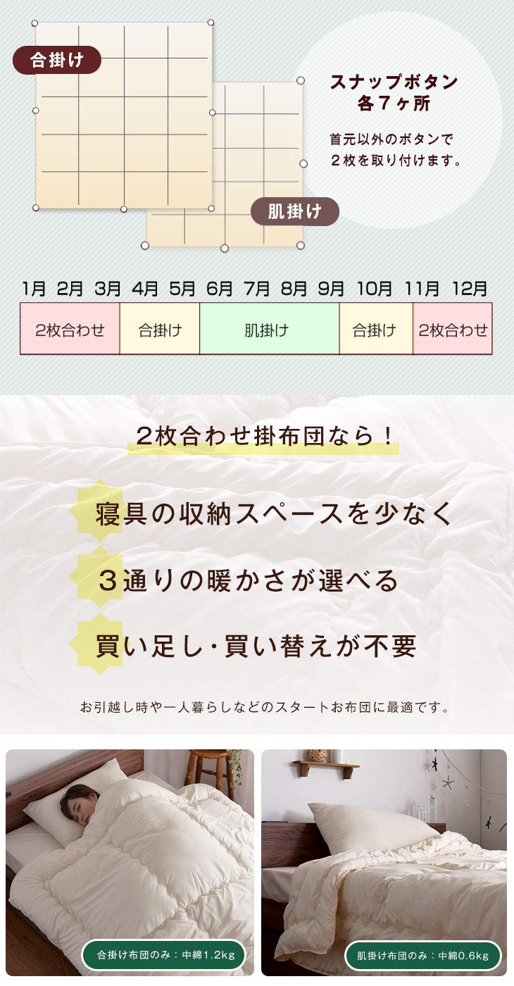 Amazon｜タンスのゲン 掛け布団 2枚合わせ(合掛け 肌掛け) 日本製