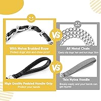 Vista 6 de Chain Dog Leash Chew Proof, Metal Chain and Nylon Rope Pet Dog Leash with Padded Handle, Heavy Duty Leashes for Medium Large Dogs Training, Walking