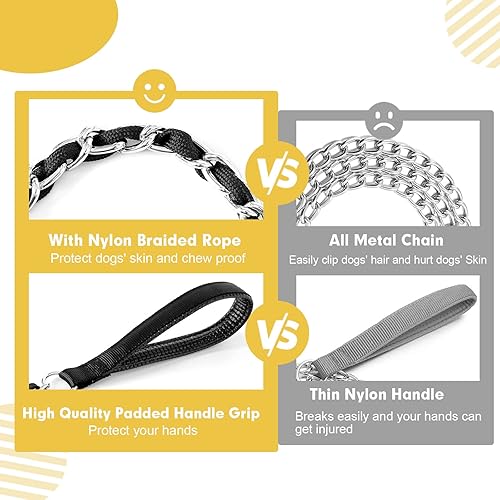 Miniatura 6 de Correa de cadena para perro a prueba de mordidas, cadena de metal y cuerda de nailon para perros con mango acolchado, correas resistentes para