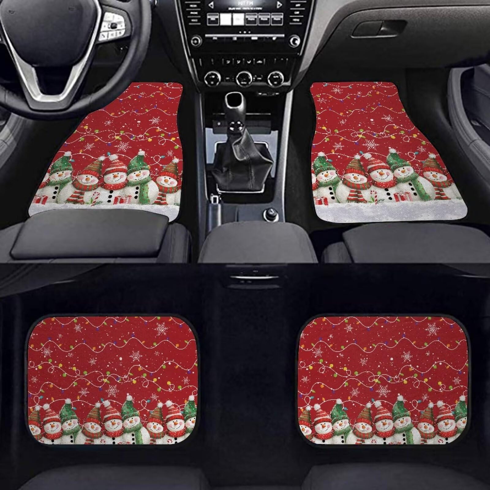 Tomeusey Car Floor Mats Carpet for Most Vehicle Snowman Snowflake All Weather Floor Protector Christmas Decorations Car Accessories
