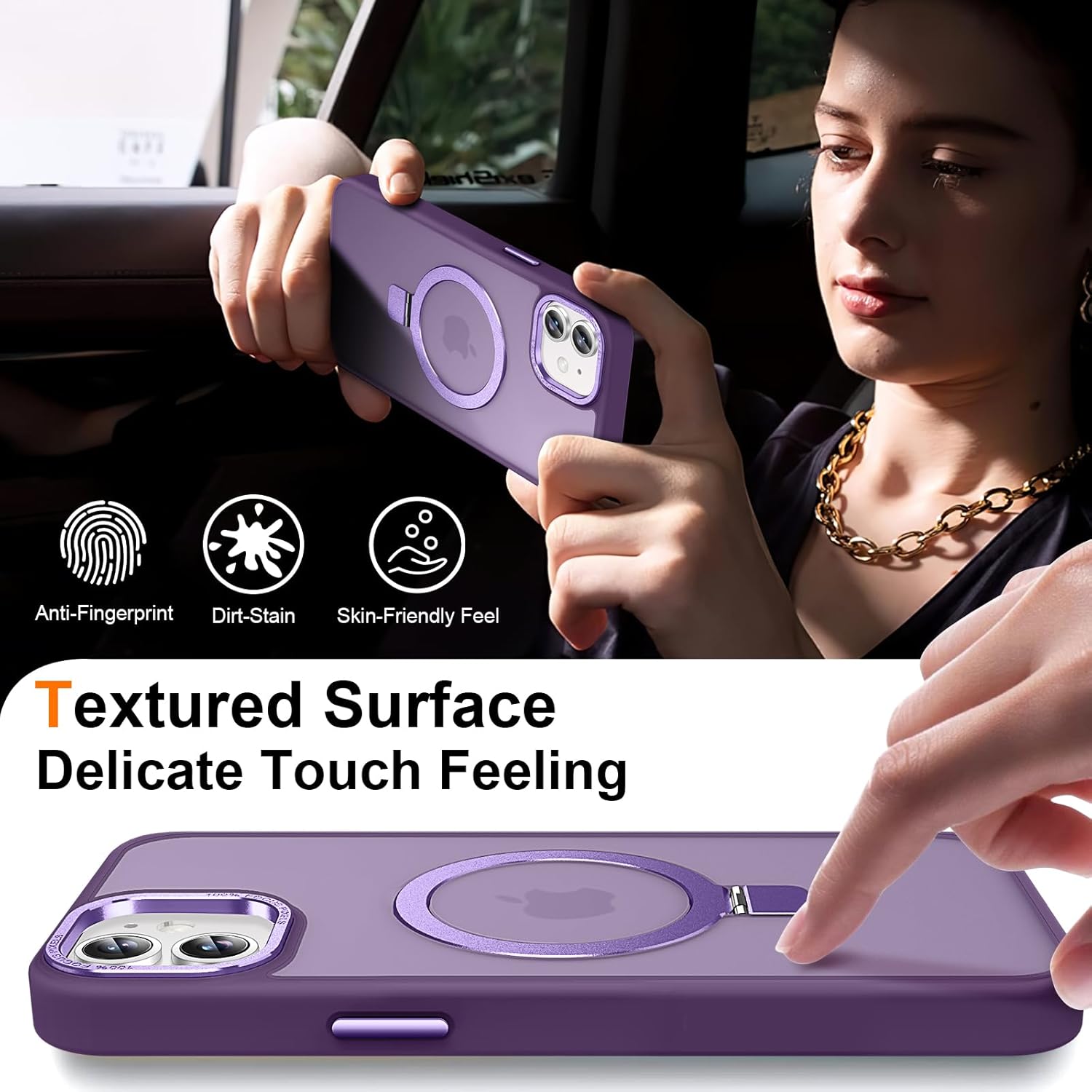Magnetic for iPhone 11 Case with Ring Stand, [10 FT Drop Protection] [Velvety Touch] Slim Translucent Matte Back Shockproof Phone Case for iPhone 11 6.1'', Dark Purple Dark Purple iPhone 11 6.1 inches