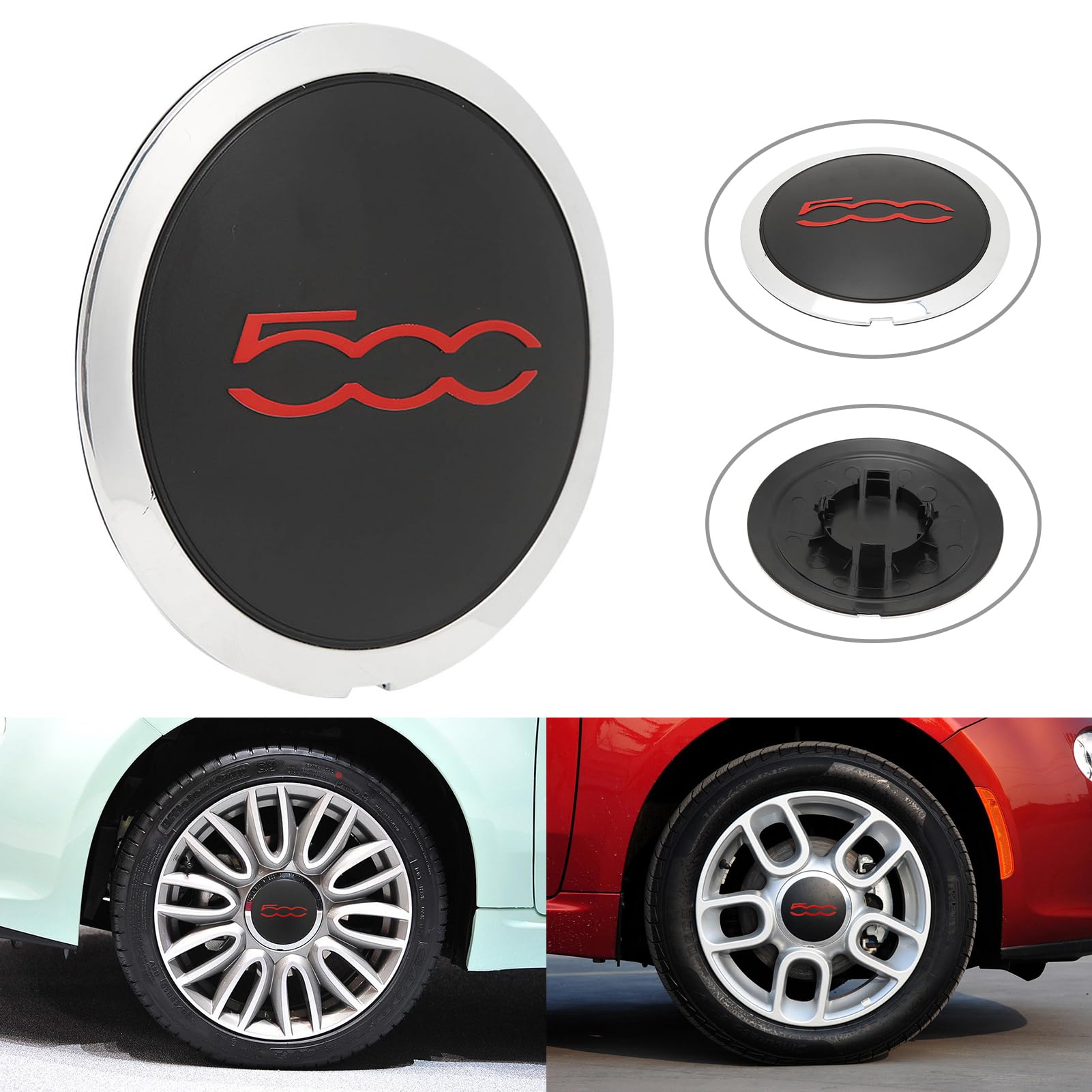 Otufan Für FIAT 500 Nabendeckel, Auto Außen Mittelradkappe Facelift Upgrade Zubehör 68078419AC Ersatz Radnabenkappen Felgendeckel Für FIAT 500(B)