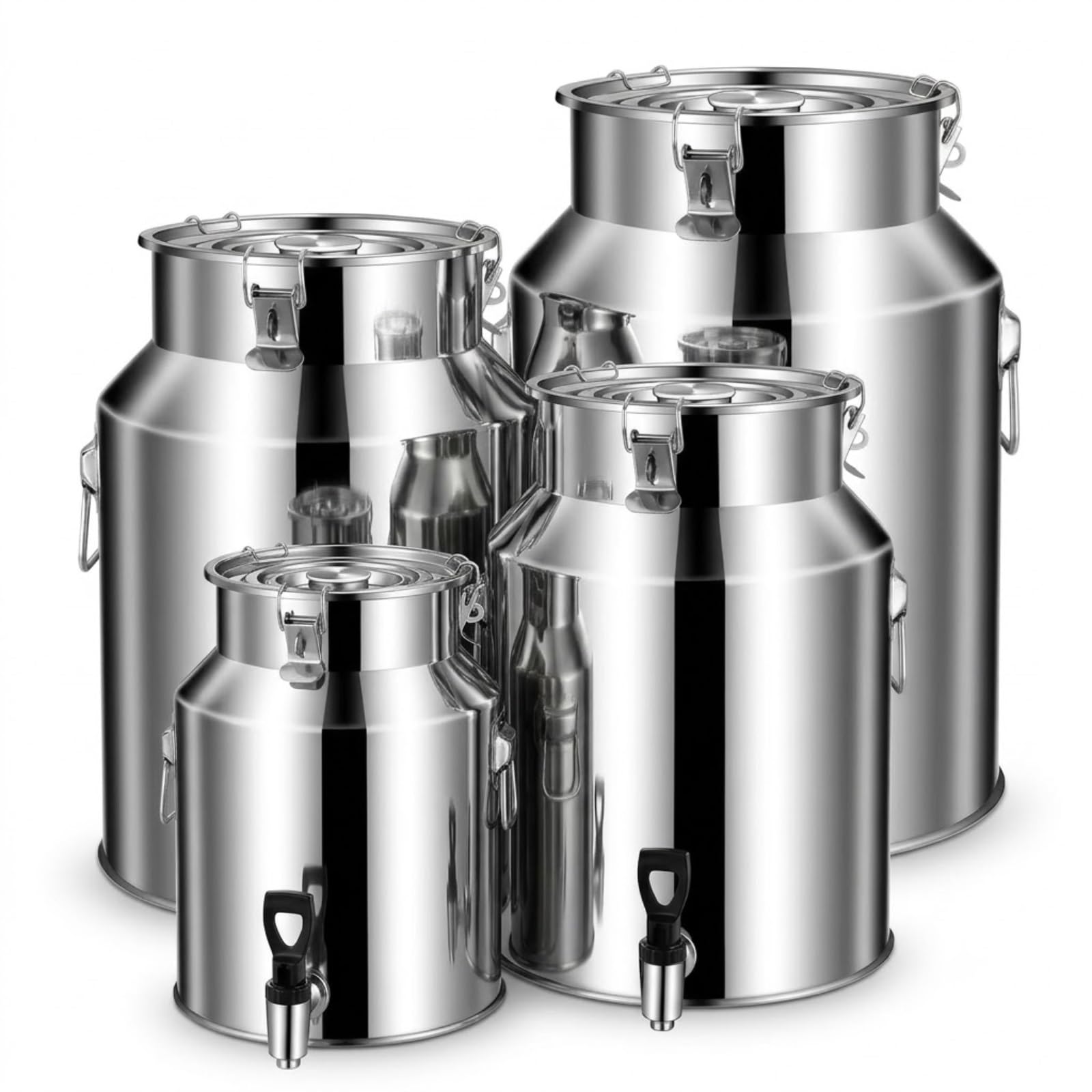 Jarra de Leche Acero Inoxidable con Tapa Sellada y Asa Práctica, 5-100L | Lechera Resistente para Almacenar y Transportar Leche Vino Aceite, Bidón Contenedor Hermético(58L)