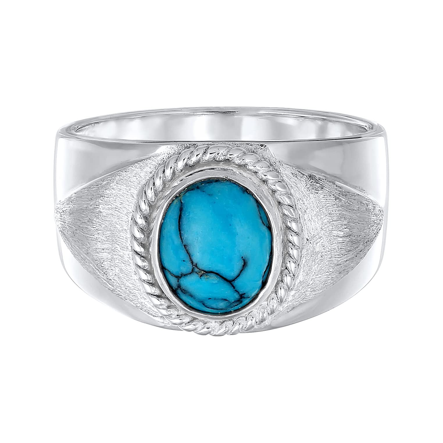 Kuzzoi Anillo de sello para hombre con howlita (10 mm), piedra turquesa, plata de ley 925 pulida, anillo de plata maciza de estilo vintage, anillo para hombres de tamaño 60-66, 0611451121