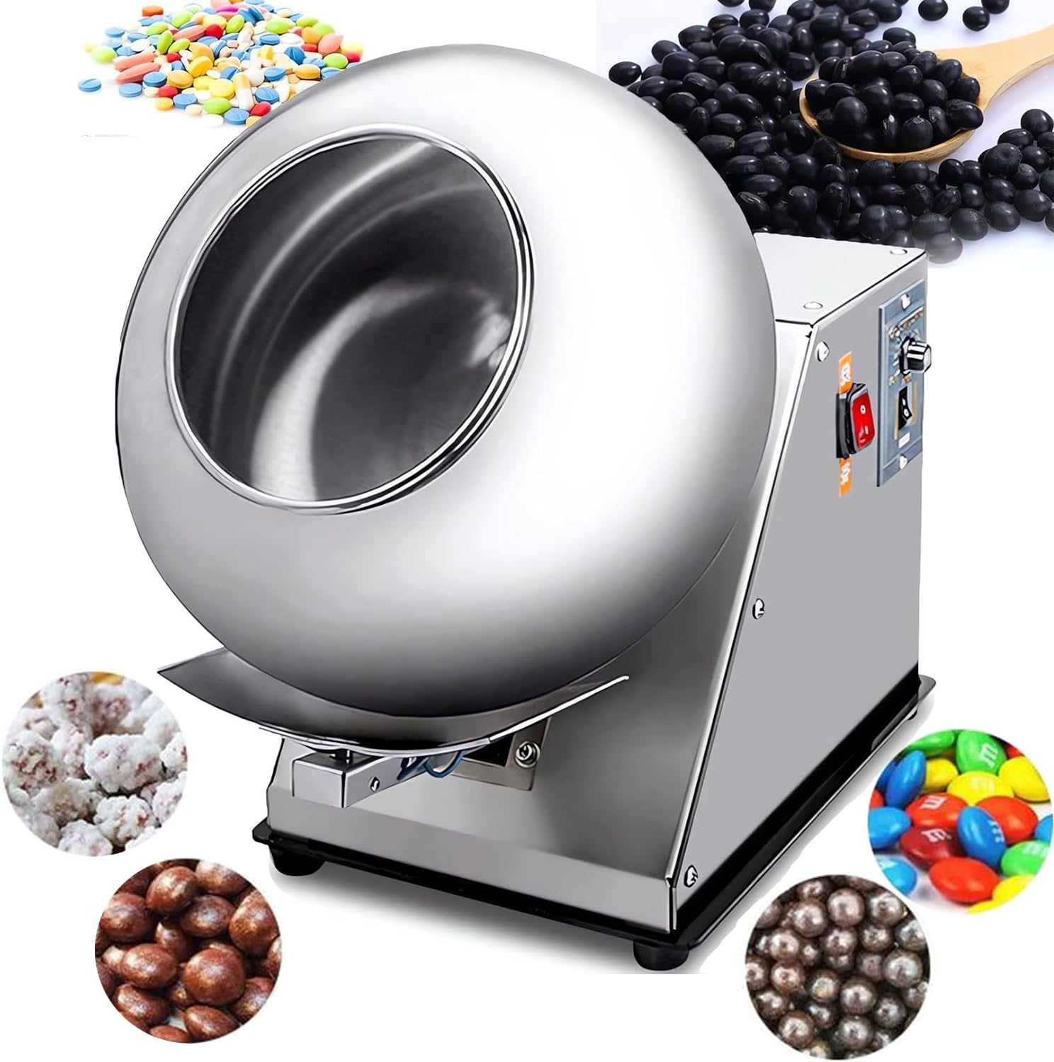 DEONG Electric Sugar Coating Machine, 1000W Candy Coater Machine Diameter 30cm 2-5kg/h Chocolate Coating Polishing Machine Speed ​​adjustable Coater Sugar ball Coating Drying Machine