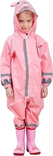 Muddy Buddy Kids One-Piece Waterproof Raincoat Siamese Rain Jacket Hooded Reflection Lightweight Rainsuit