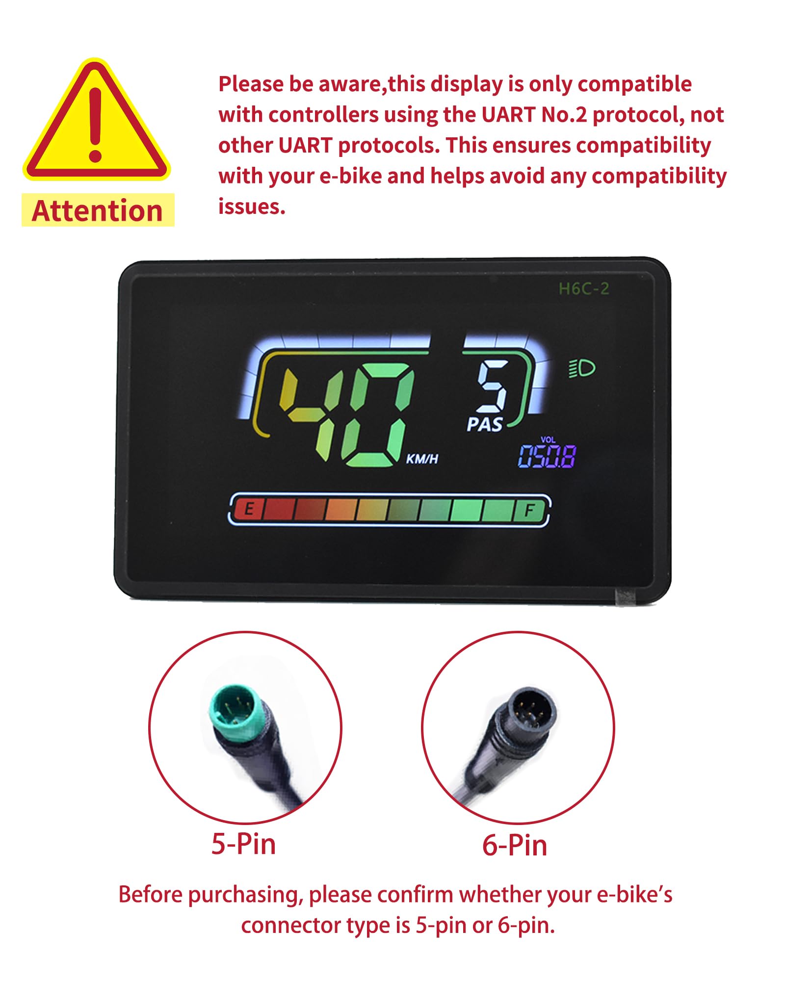 Uart2 h6c bicicleta elétrica colorido display lcd medidor 24v-60v sm/plugue de conexão à prova dwaterproof água ebike display inteligente com usb uart  18