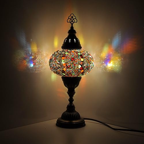 Miniatura 8 de Mosland - Lámpara turca para el hogar, 10 variantes, lámpara turca marroquí con base de bronce, lámpara de noche Tiffany hecha a mano, lámpara