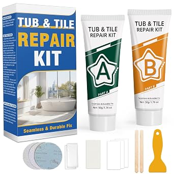 Tile Repair Kit White, Professional Fibreglass, Porcelain, Ceramic & Bath Enamel Repair Kit for Chips, Cracks, Scratches and Holes, Waterproof, Fixes Tub, Tile, Sink, Shower Tray & More