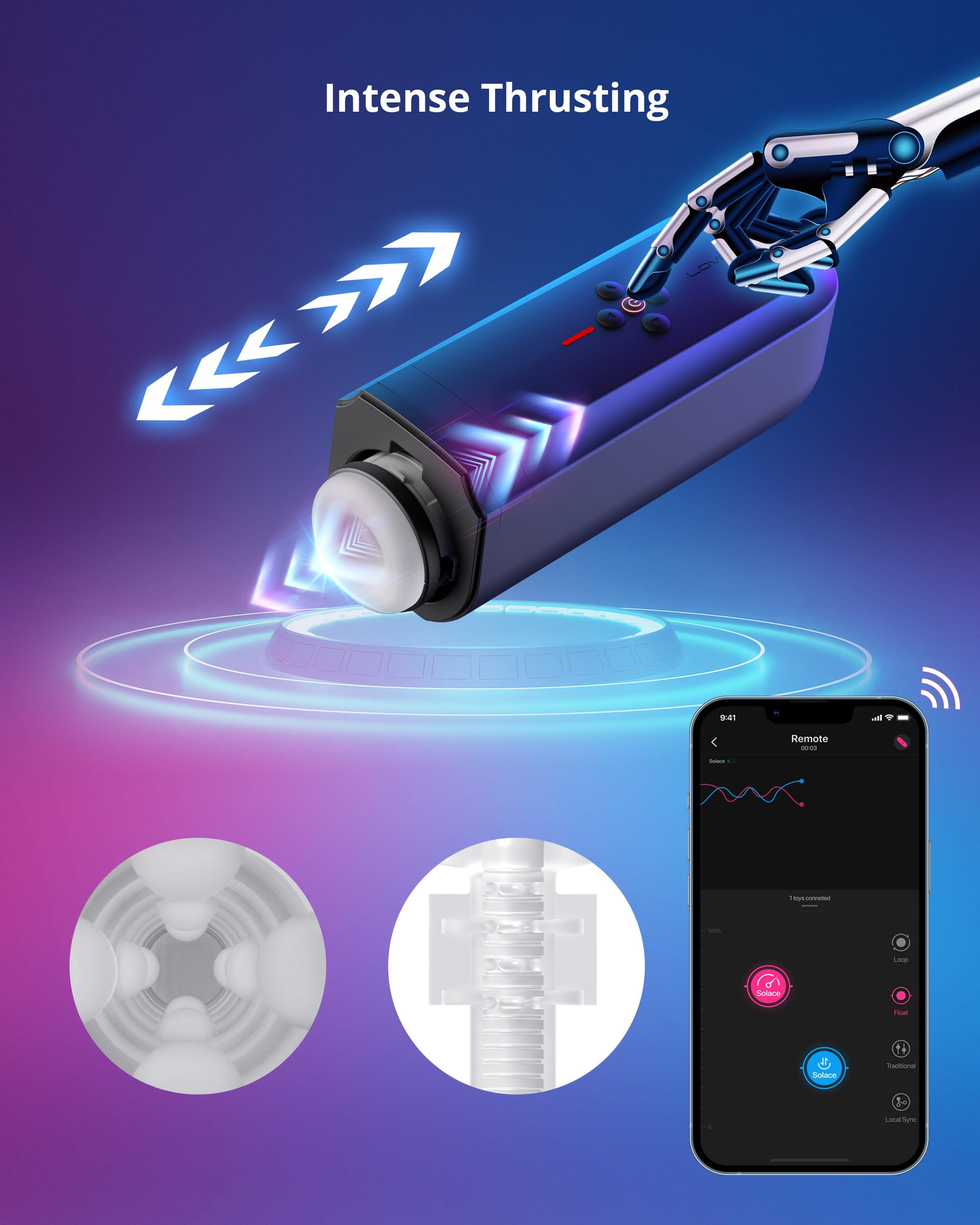 LOVENSE Solace Automatic Male Masturbator Stroker Toys, Hands-Free Electric Masturbators Cup with Adjustable Desk Mount 3D Realistic Pocket Pussy Adult Sex Toys & Games for Men Pleasure